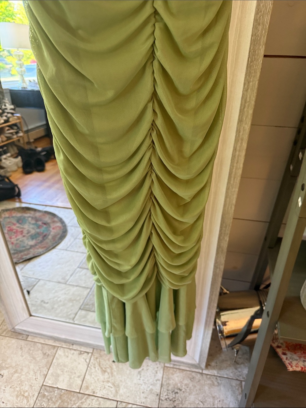 Green Ruched Maxi Dress with Tiered Hem - Picture 8 of 8